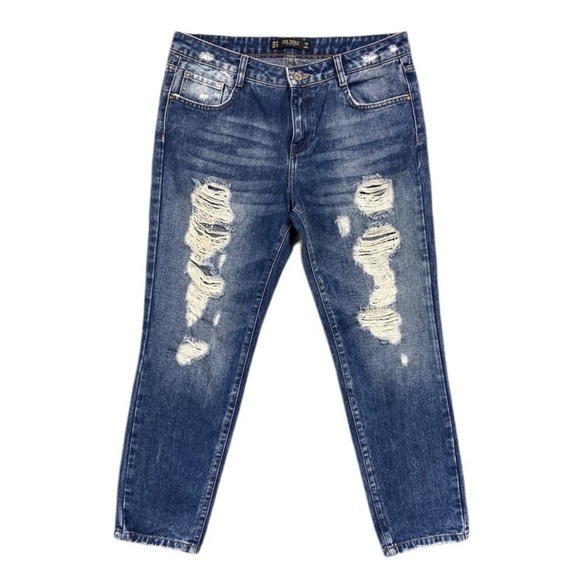 Zara Trafaluc Jeans Womens Size 6 Distressed Ripped Relaxed - Picture 1 of 7